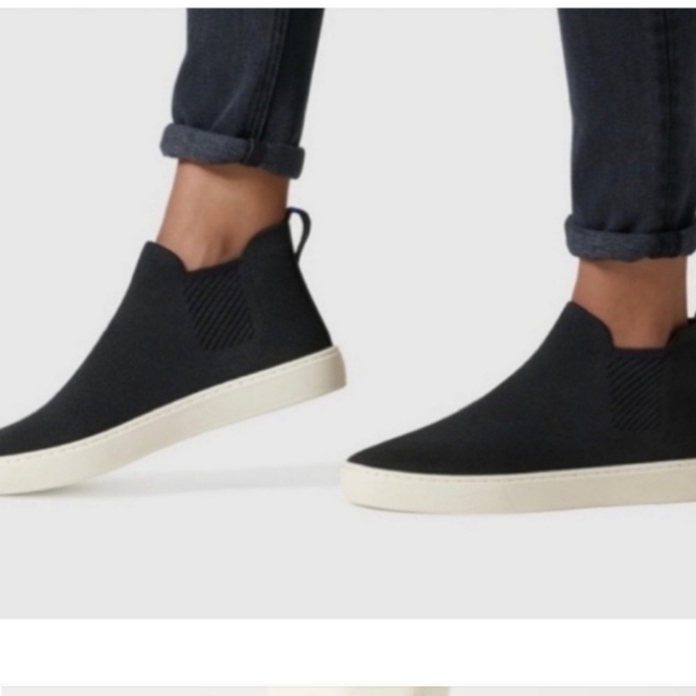 Rothy's Black Slip-On Knit High-Top Sneakers with Cream Sole
